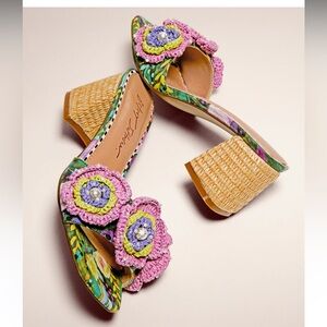 Betsey Johnson Pink Floral Crochet Mules